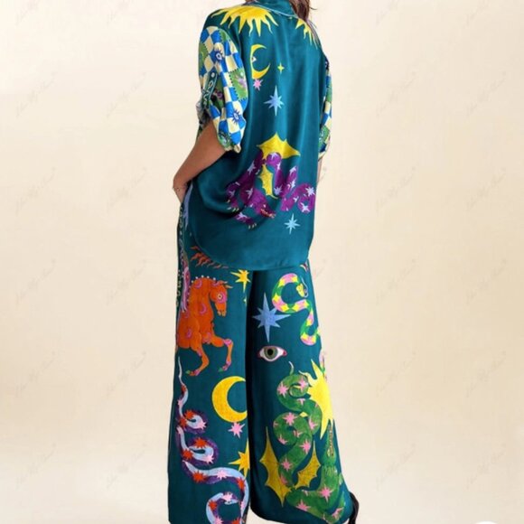 Fantasy print wide leg pant set - Picture 3 of 3